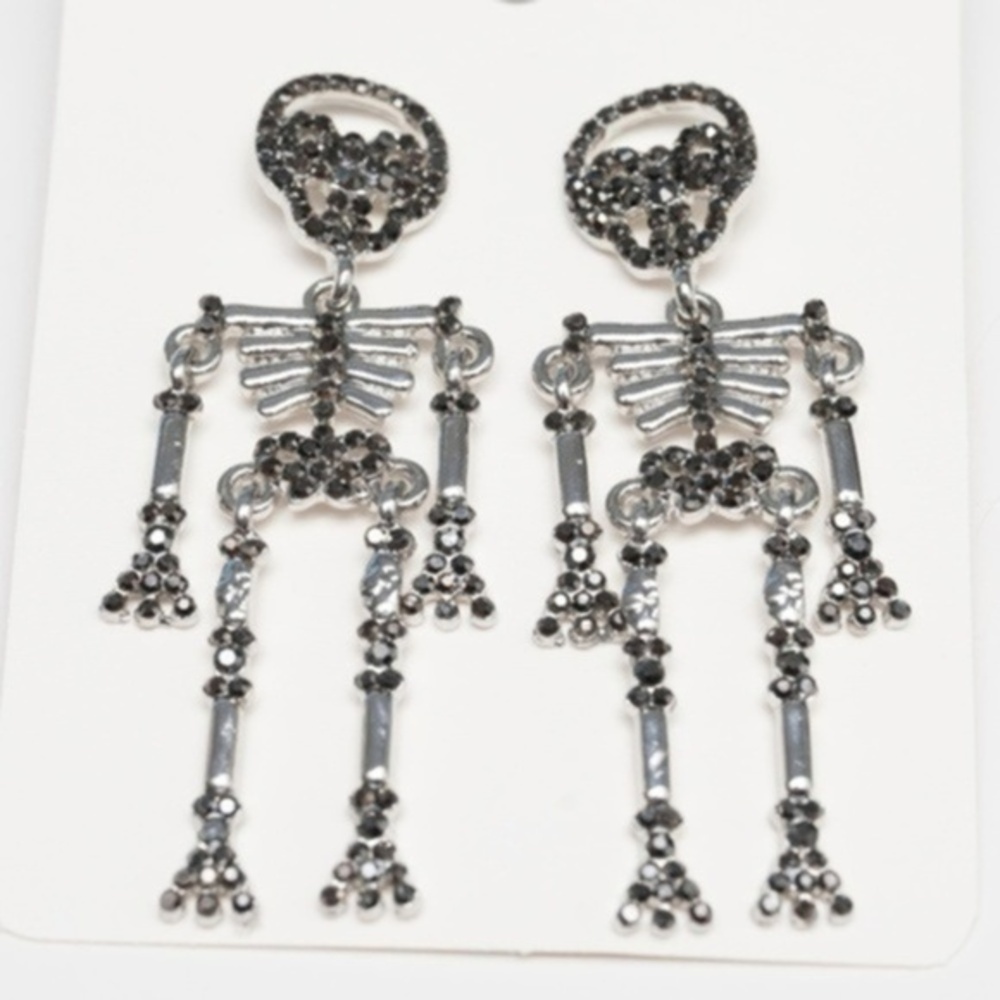 Halloween.‎ Rhinestone Silver Skeleton Earrings.